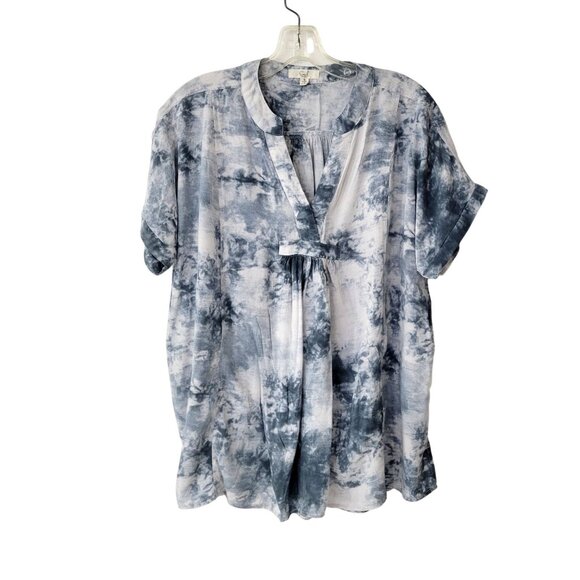 Easel Los Angeles Tops - Easel Los Angeles Gray Tie Dye Rayon Shirt